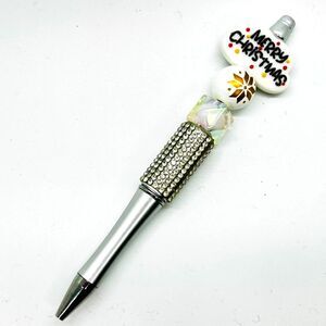 Unique Handmade Silver and White Merry Christmas Crystal Beaded Pen